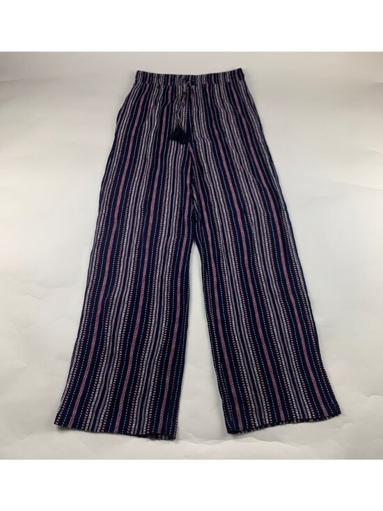 Knox Rose Pants - Knox Rose Navy Pink Striped Crinkle Pull On Lounge Pant S